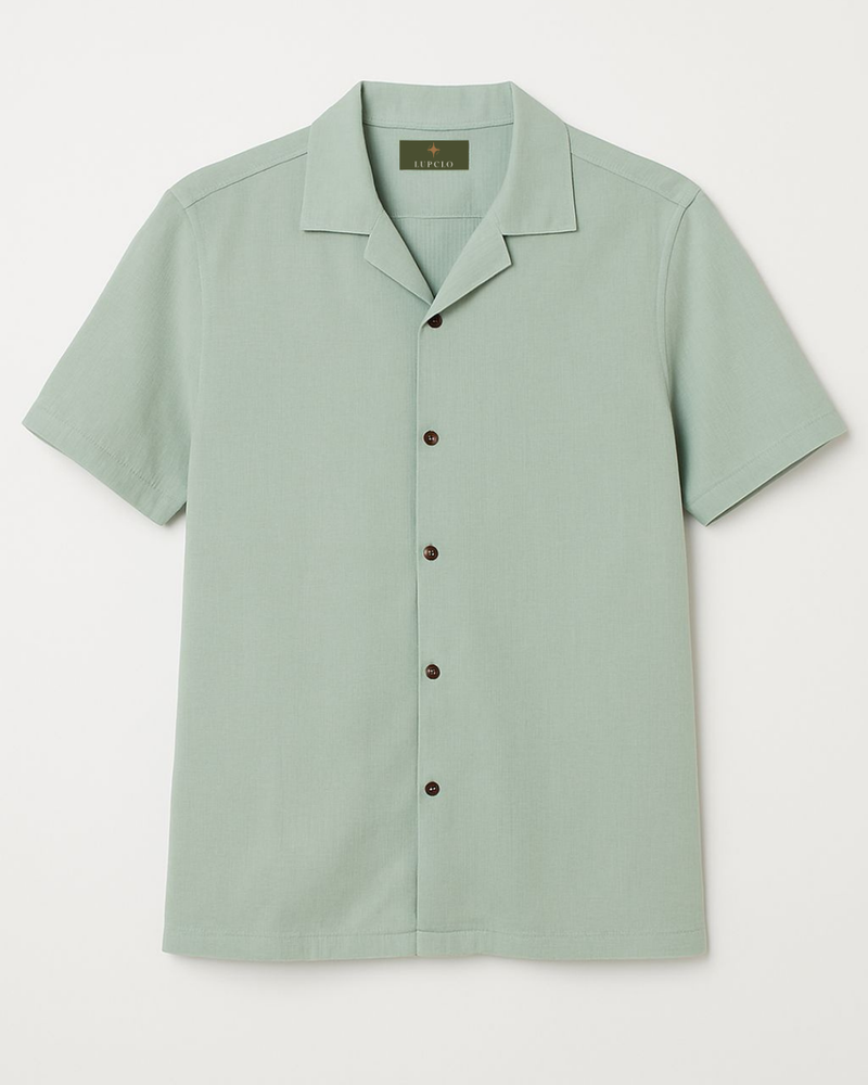 Mint Green Cuban Collar Short-Sleeve Shirt