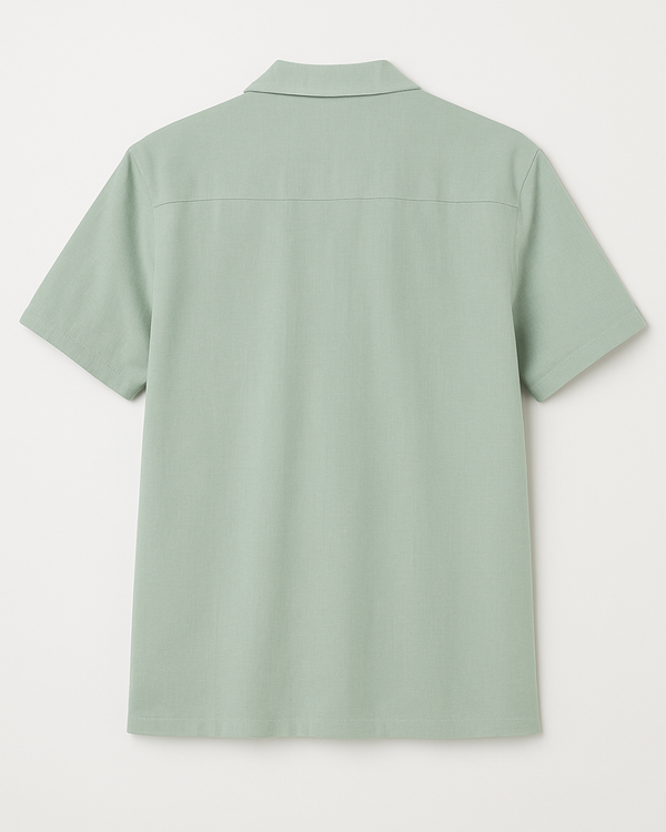 Mint Green Cuban Collar Short-Sleeve Shirt