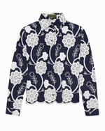 Navy Blue Floral Embroidered Button-Down Shirt thumbnail 1