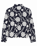 Navy Blue Floral Embroidered Button-Down Shirt thumbnail 2