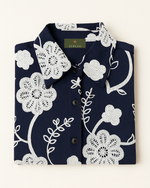 Navy Blue Floral Embroidered Button-Down Shirt thumbnail 3