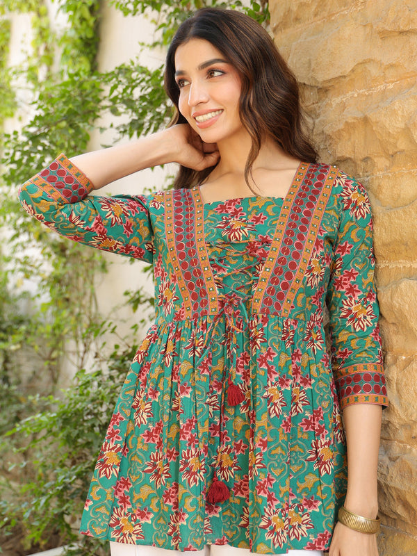 Green Printed Pure Cotton Top