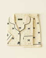 Cream Bow Print Cotton Pajama Shorts Set thumbnail 3