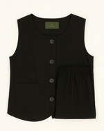 Black Linen Button-Front Waistcoat & Straight-Leg Pants Set thumbnail 3