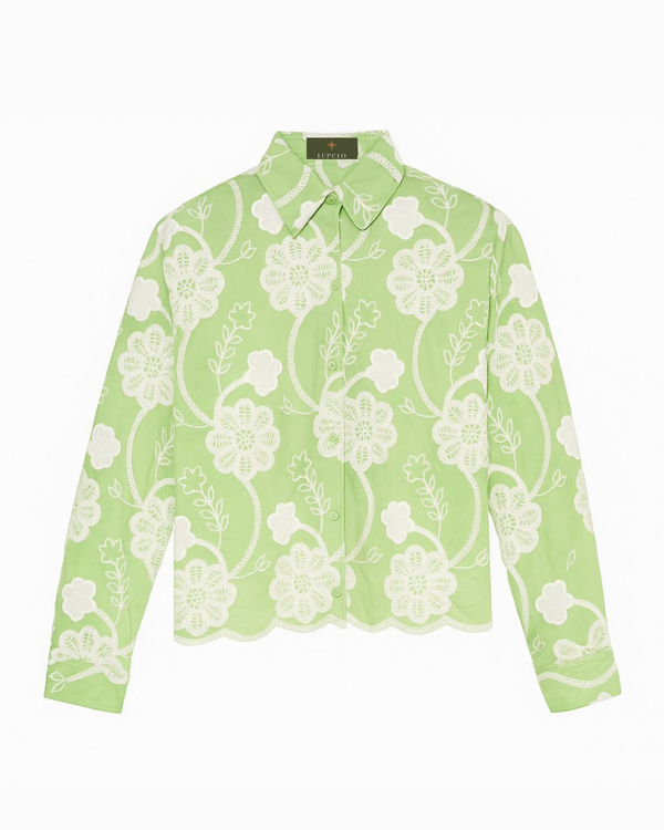 Light Green Floral Embroidered Button-Down Shirt