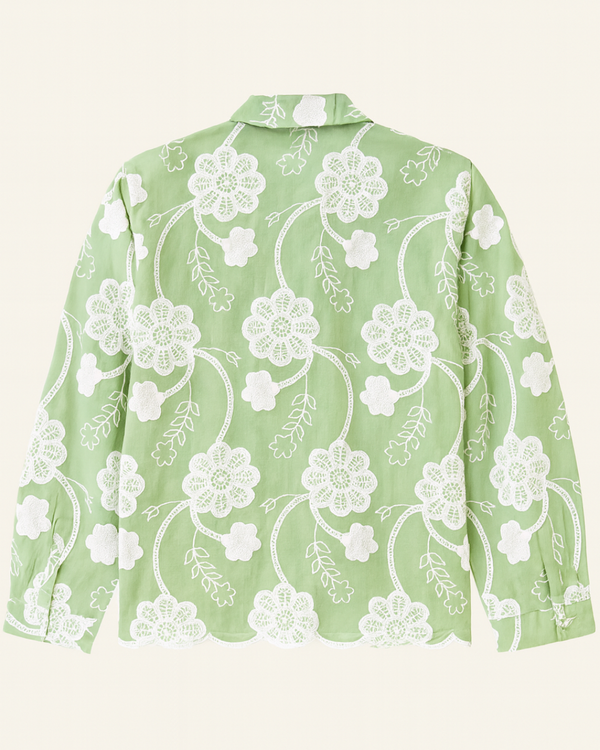Light Green Floral Embroidered Button-Down Shirt