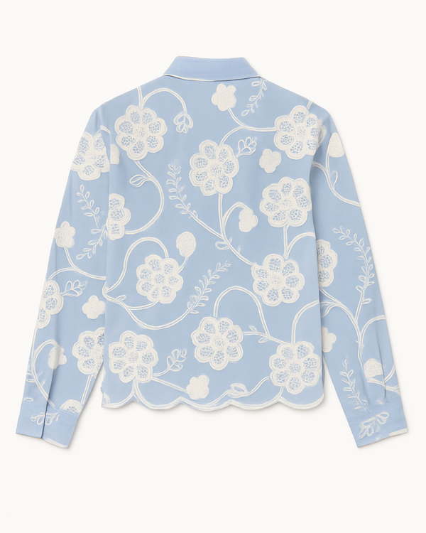 Light Blue Floral Embroidered Button-Down Shirt