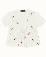 White Floral Embroidered Tie-Front Peplum Blouse thumbnail 1