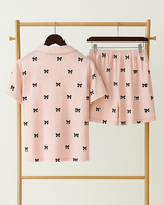 Pink Bow Print Cotton Pajama Shorts Set thumbnail 2
