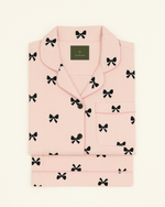 Pink Bow Print Cotton Pajama Shorts Set thumbnail 3