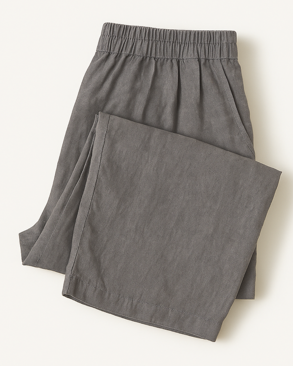 Charcoal Grey Linen-Blend Wide-Leg Pants