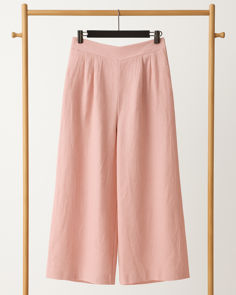 Blush Pink High-Waist Wide-Leg Pants