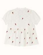 White Floral Embroidered Tie-Front Peplum Blouse thumbnail 2