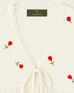 White Floral Embroidered Tie-Front Peplum Blouse thumbnail 3