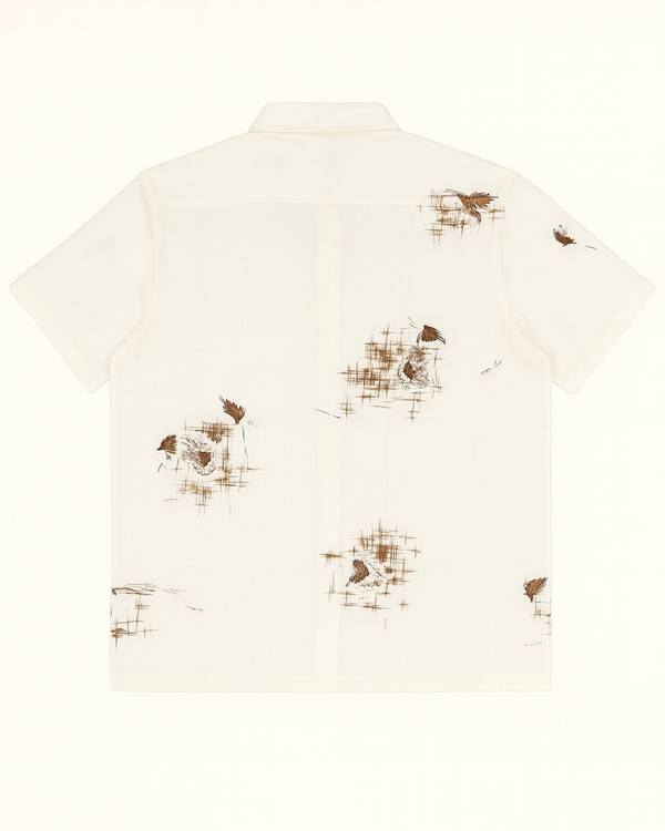 White Short-Sleeve Shirt with Nature-Inspired Print