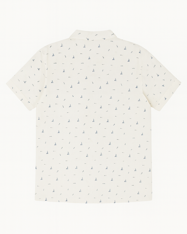 White Printed Cotton Short-Sleeve Shirt